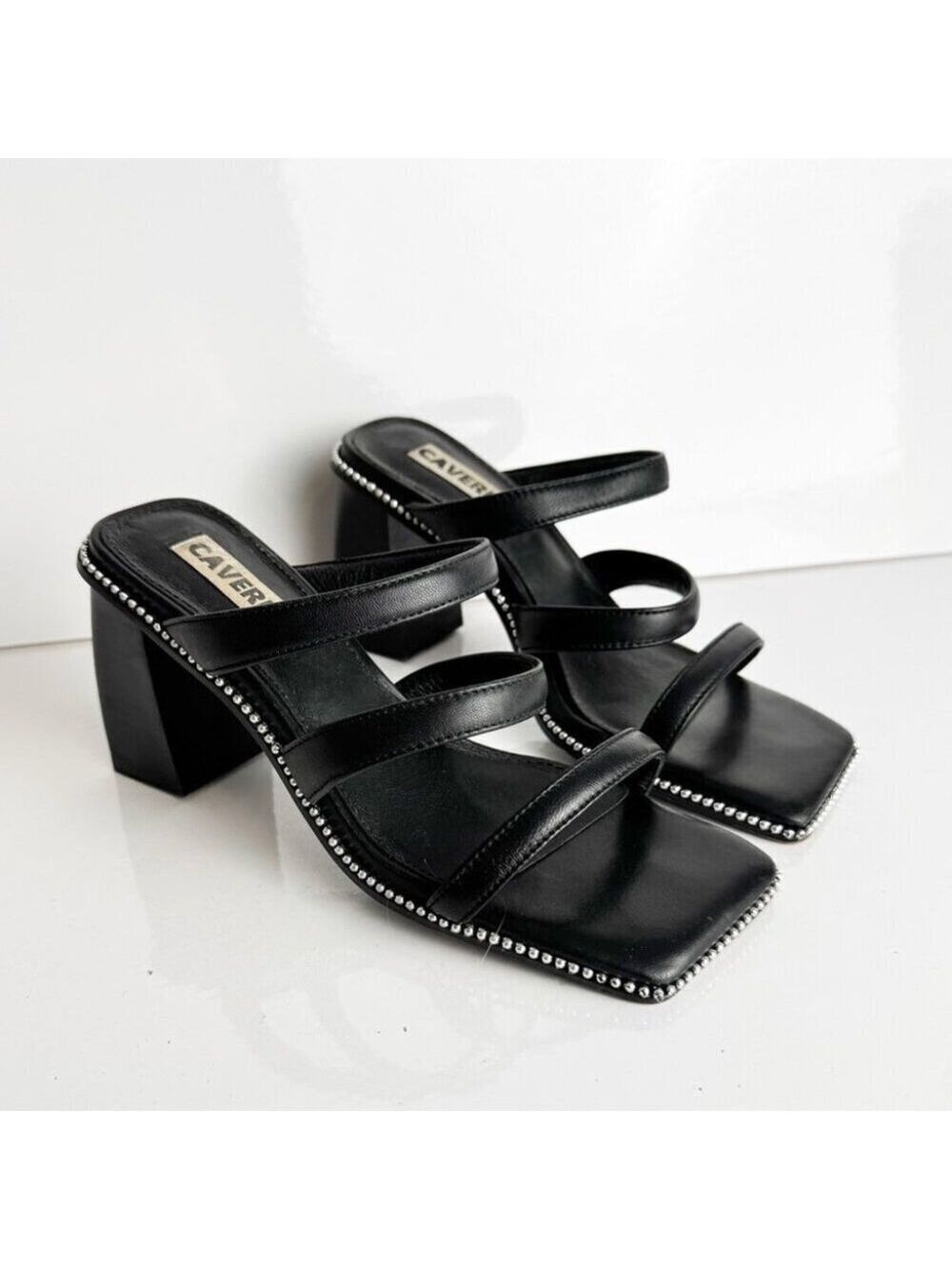 Caverley Nora Studded Black Strappy Heeled Sandals size 36